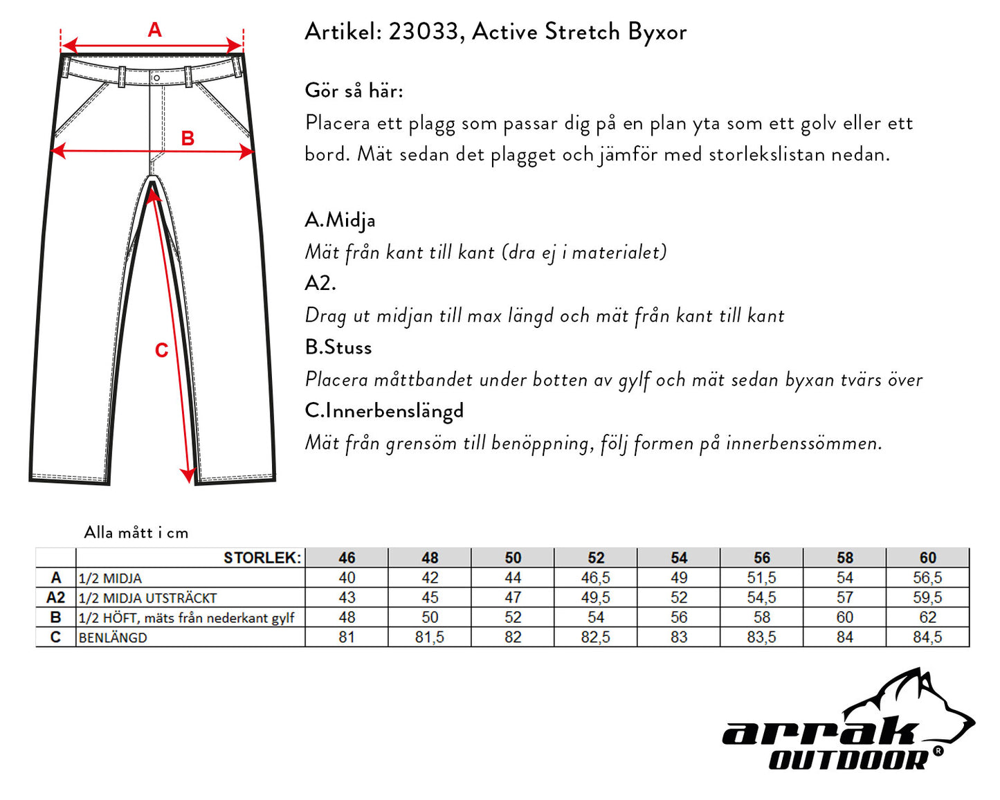 Arrak Outdoor Active Stretch Byxa Herr Guld