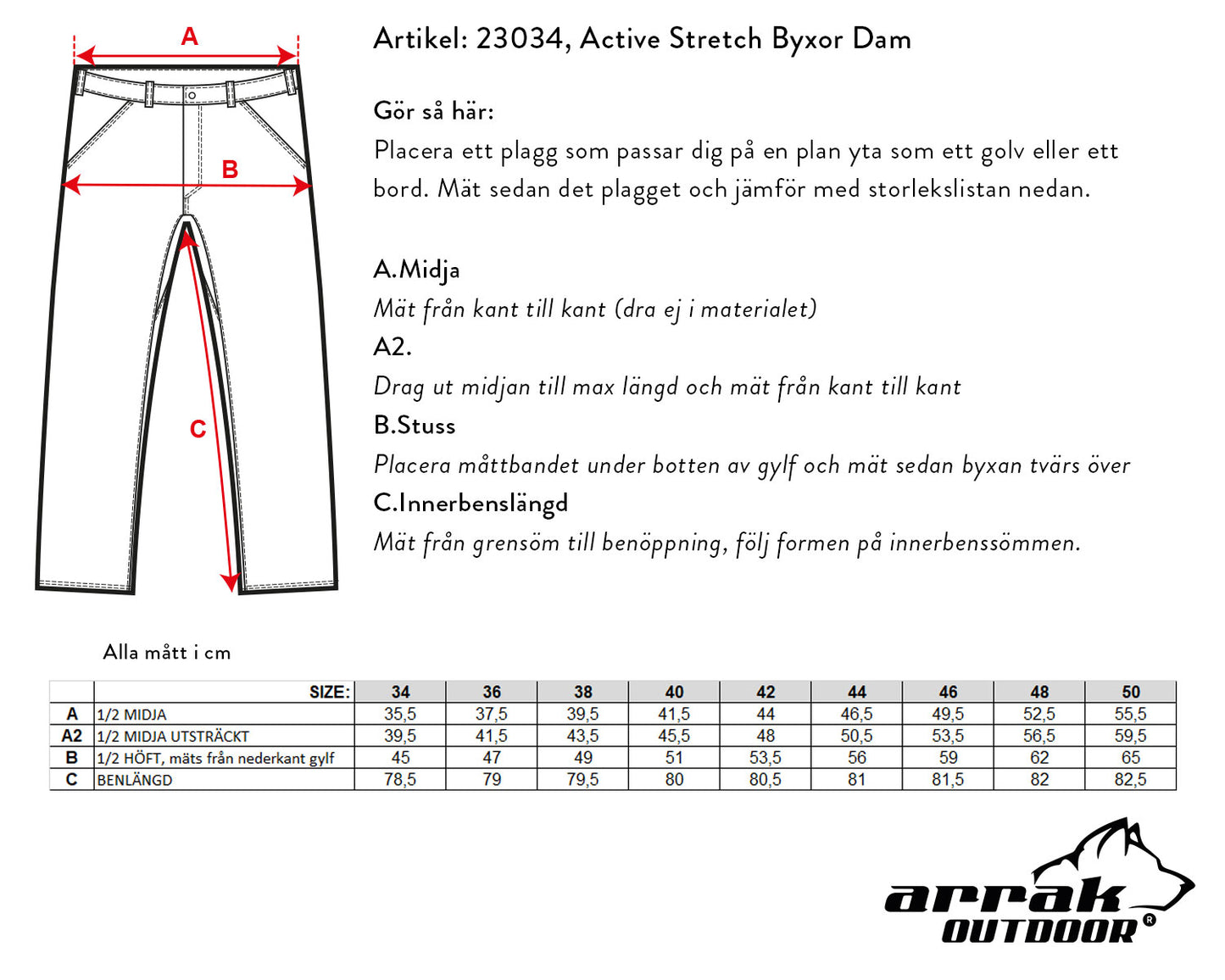 Arrak Outdoor Active Stretch Byxa Dam Brun