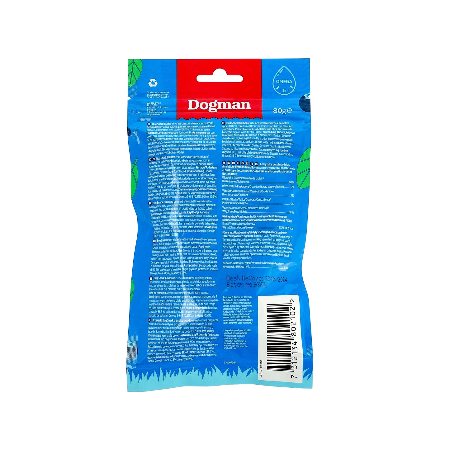 Dogman Hundgodis Bug Snack blueberry