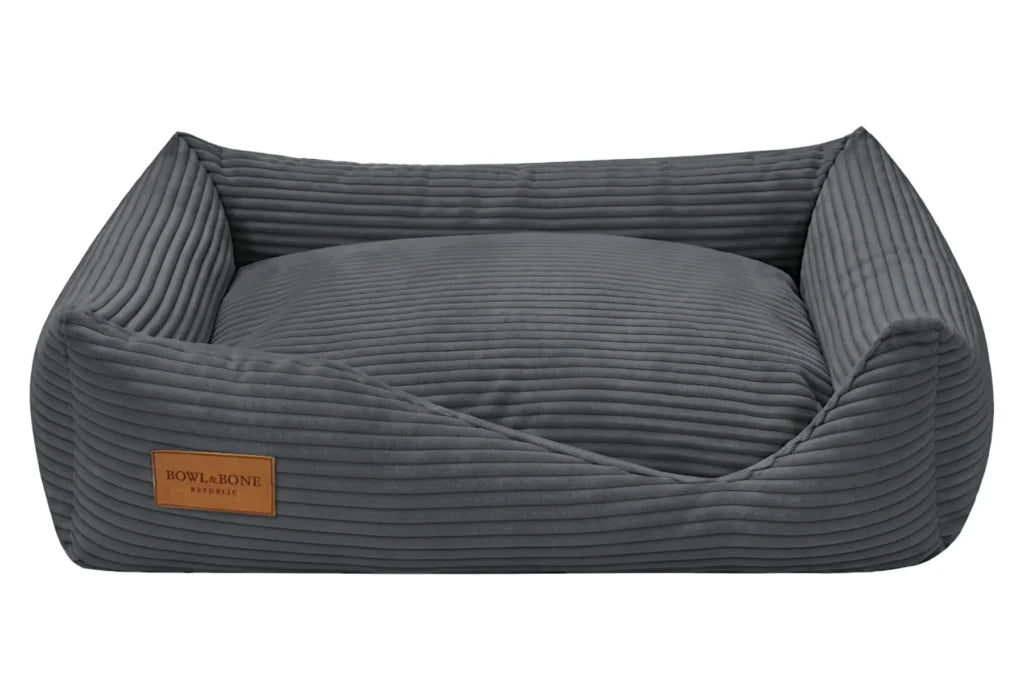 BOWL & BONE CORDUROY DOG BED DECO GRAPHITE