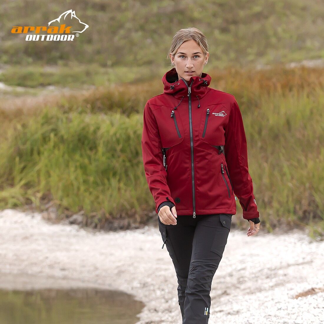 Arrak Outdoor Akka Softshell Jacka Dam Mörk Röd